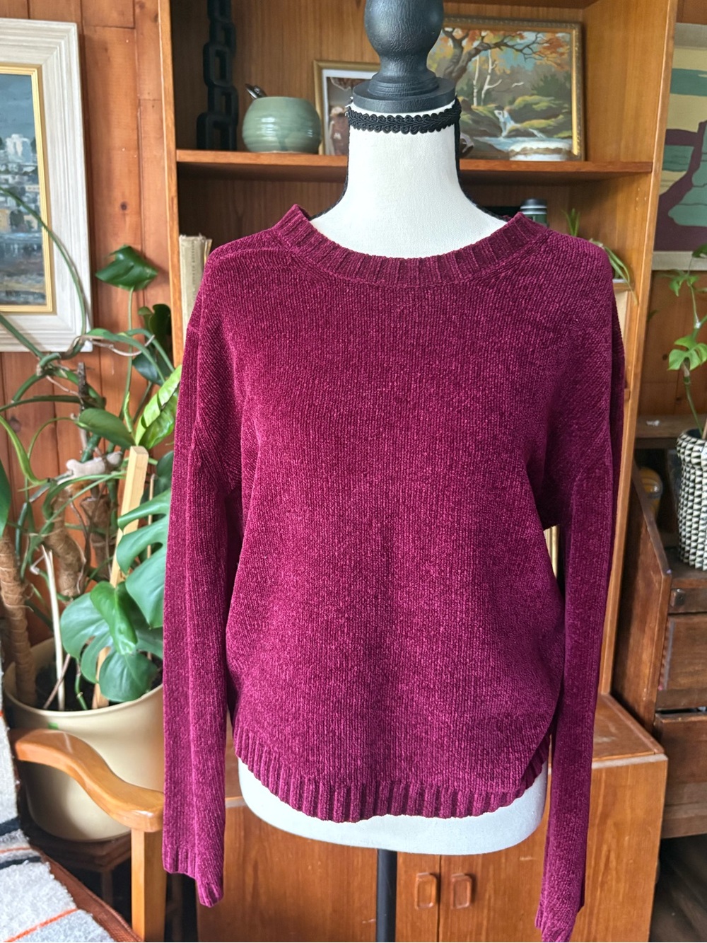 Y2K Vintage Esprit Burgundy Chenille Pullover XL